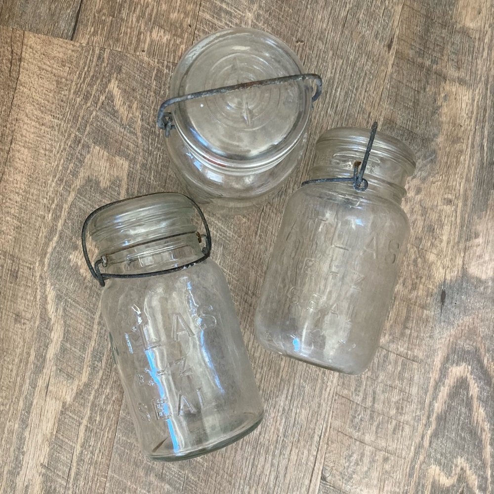 Vintage Atlas Glass Canning Jars with Glass Lids